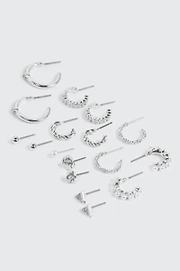 Ardene 9-Pack Hoop & Stud Earrings in Silver | Stainless Steel
