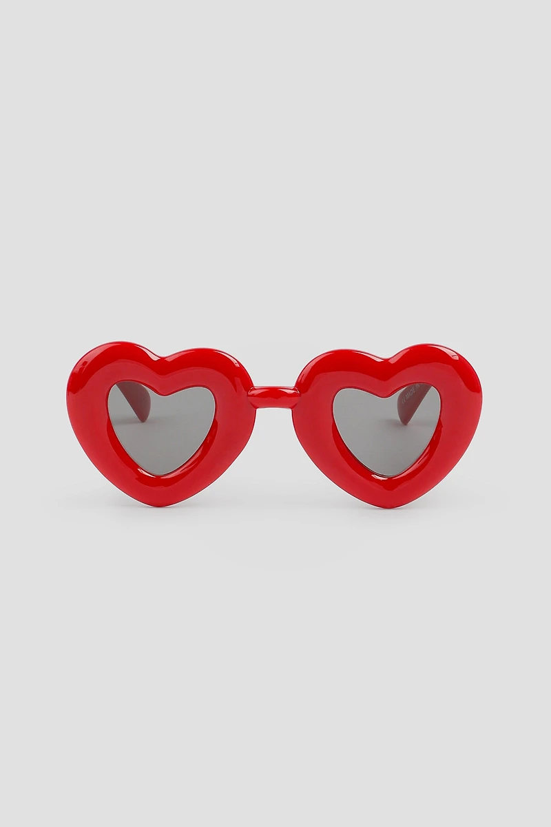 Ardene Balloon Heart Shaped Sunglasses in Red