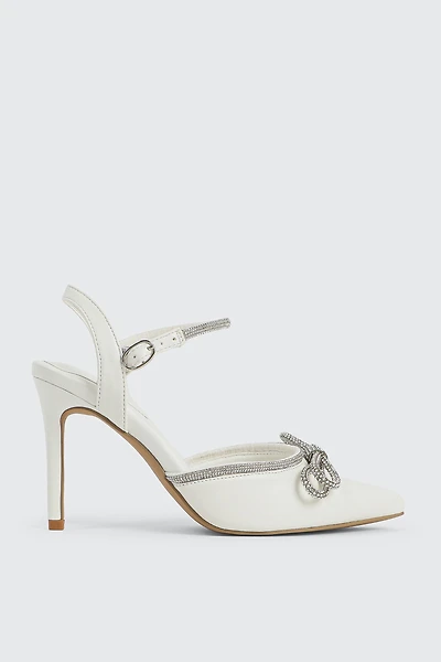 Ardene Pumps with Rhinestone Bow in White | Size | Eco-Conscious