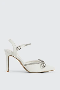 Ardene Pumps with Rhinestone Bow in White | Size | Eco-Conscious