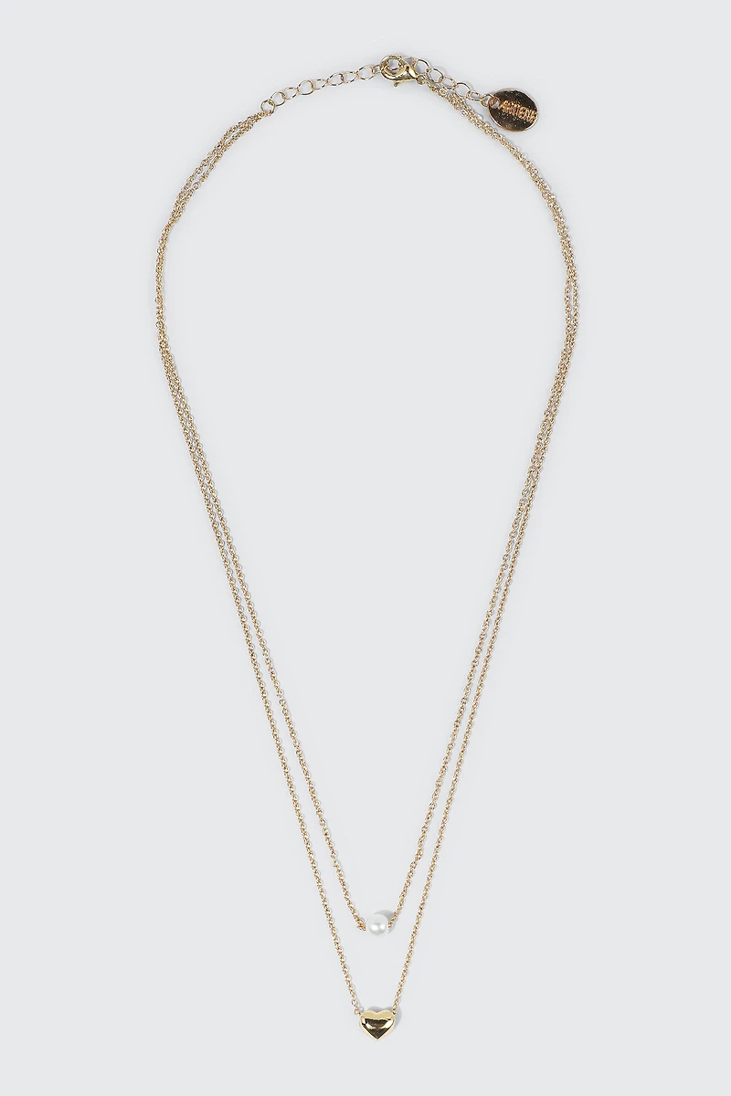 Collier plaqué or 14K coeur et perle