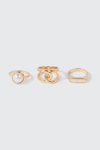 Ardene 3-Pack Faux Pearl Rings in Gold | Size