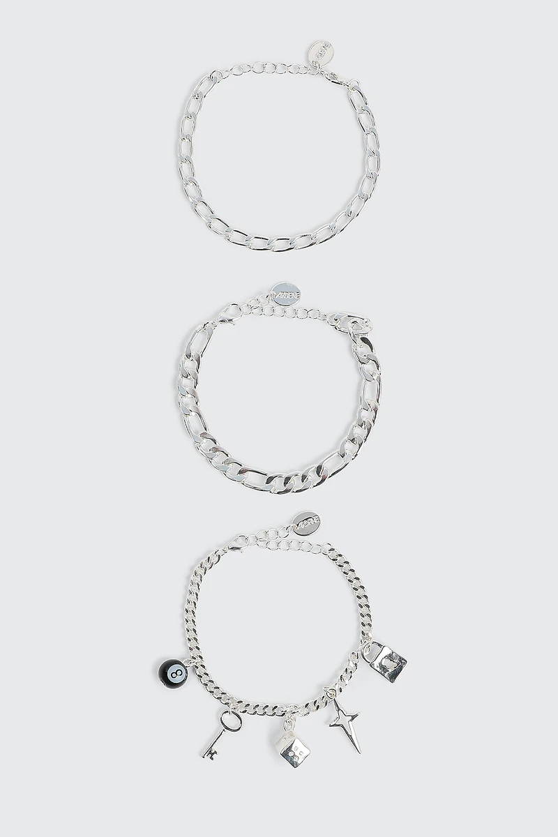 Ardene 3-Pack Charm Chain Bracelets in Silver