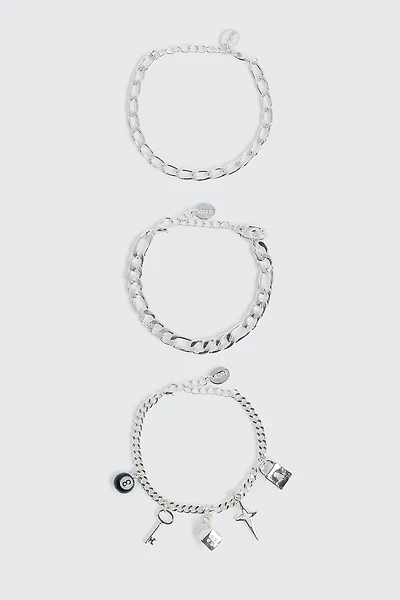 Ardene 3-Pack Charm Chain Bracelets in Silver