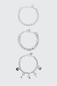 Ardene 3-Pack Charm Chain Bracelets in Silver
