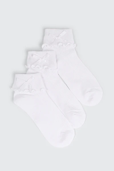 Ardene 3-Pack Ruffle Demi Crew Socks in White | Polyester/Spandex