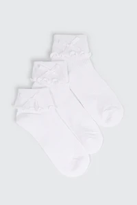 Ardene 3-Pack Ruffle Demi Crew Socks in White | Polyester/Spandex