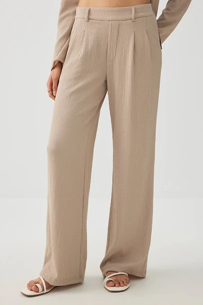 Pantalon plissé à taille élastique en tissu gaufr