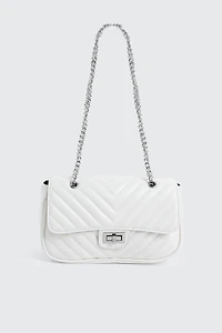 Ardene Chain Strap Quilted Bag in White | Faux Leather/Polyester | Eco-Conscious