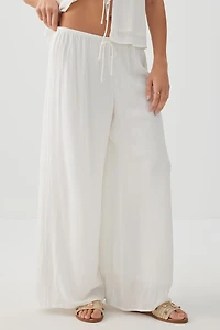 Ardene Crinkled Mid Rise Flowy Pants in White | Size | Polyester/Rayon