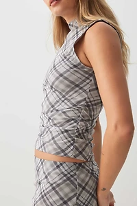 Haut à col montant  imprimé en maille filet