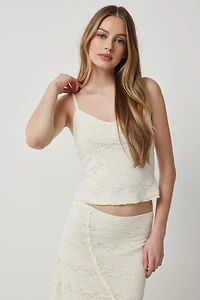 Ardene Lace Tank Top in Beige | Size Large | Polyester/Nylon/Elastane