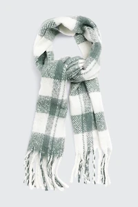 Ardene Plaid Fuzzy Scarf in Off-White | 100% Recycled Polyester | Eco-Conscious