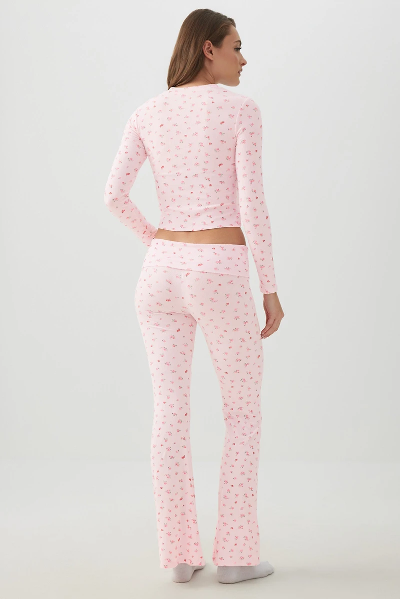 Pantalon pyjama côtelé très doux à motif de fruits