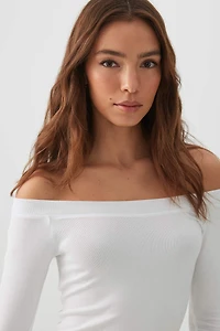 Ardene 3/4 Sleeve Boat Neck Top in White | Size XS | Cotton/Elastane