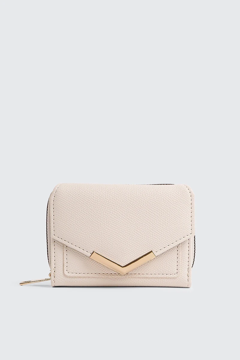 Ardene Small Envelope Wallet in Off-White | Faux Leather/Polyester