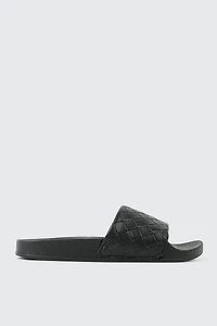 Ardene Basket Weave Slides in Black | Size