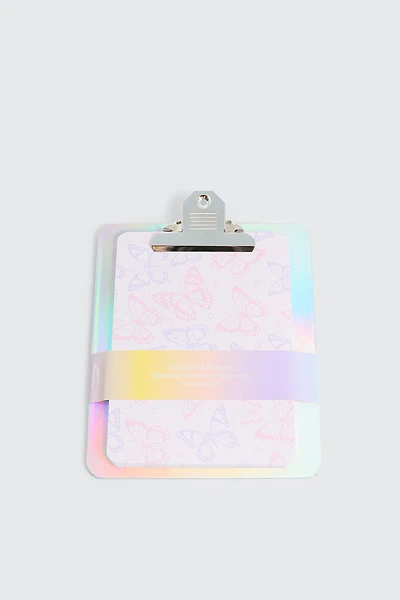 Ardene Kids Butterfly Print Clipboard & Notepad in Light Pink