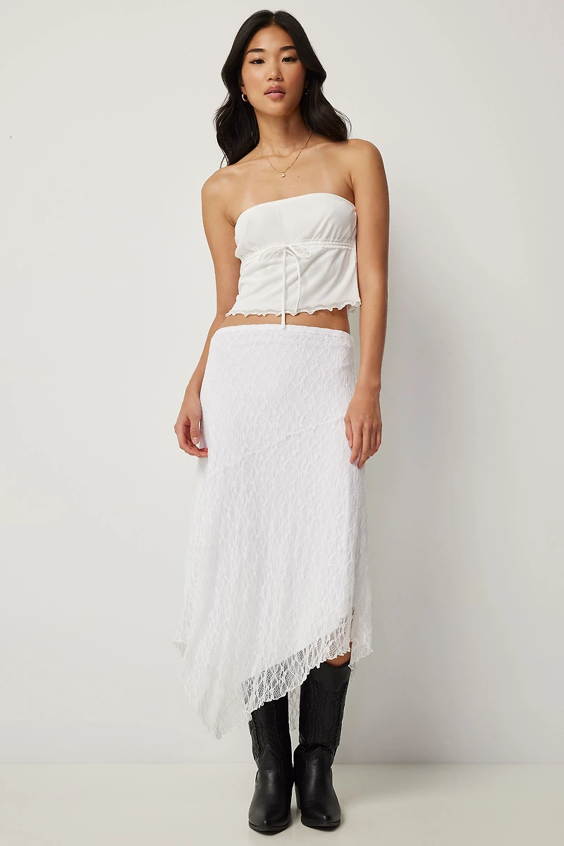 Haut tube en maille filet à bordure dentelle