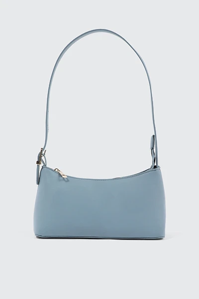 Ardene Baguette Bag with Adjustable Strap in Light Blue | Faux Leather/Polyester/Faux Suede