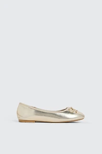 Ardene Kids Ballet Flats with Bow in Gold | Size