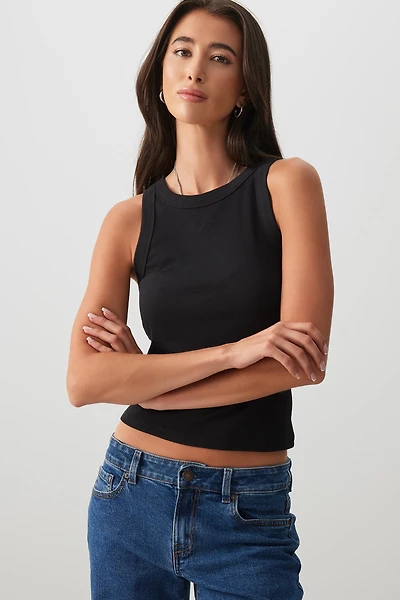Ardene Basic Rib High Neck Tank Top in | Size | Cotton/Elastane