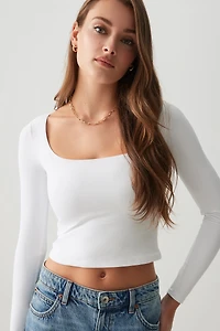 Ardene Contour Long Sleeve Scoop Neck T-Shirt in | Size | Nylon/Elastane
