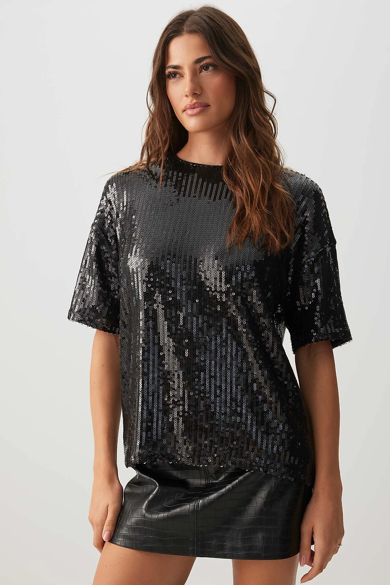 Haut à manches courtes paillettes