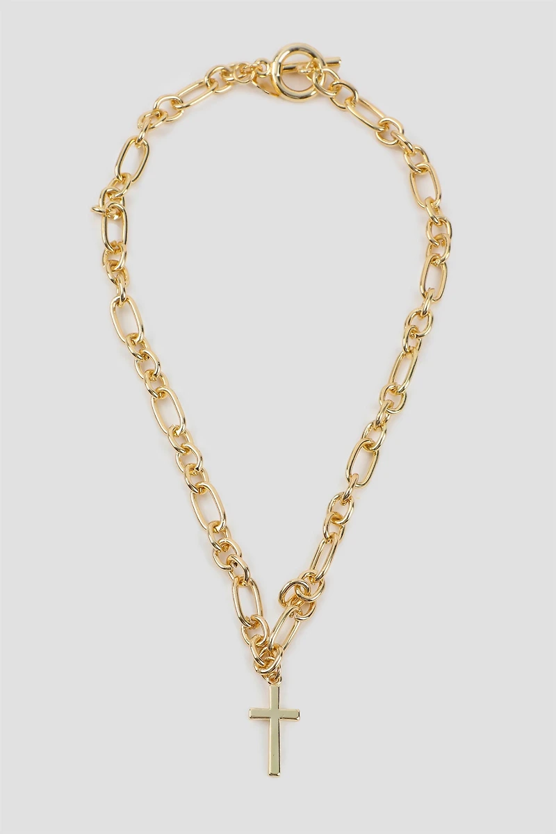 Ardene Chain Necklace with Cross pendant in Gold
