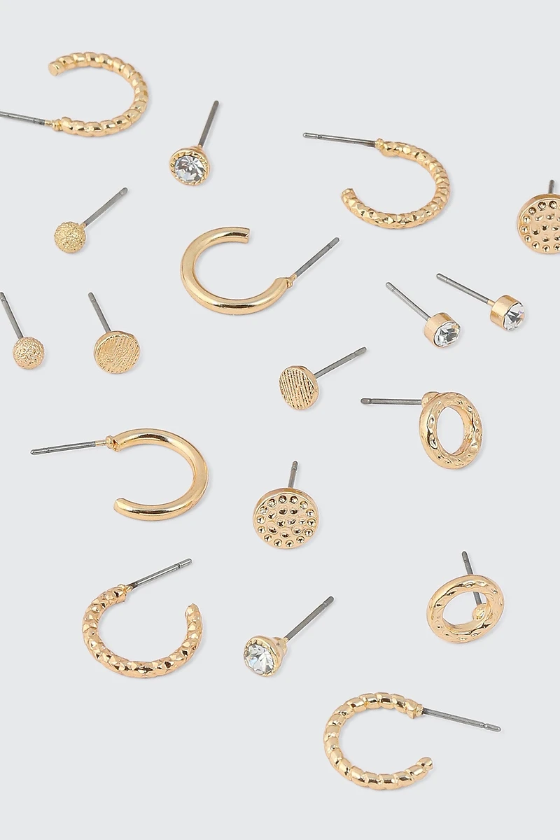 Ardene 9-Pack Hoop and Stud Earrings in Gold | Stainless Steel | Eco-Conscious
