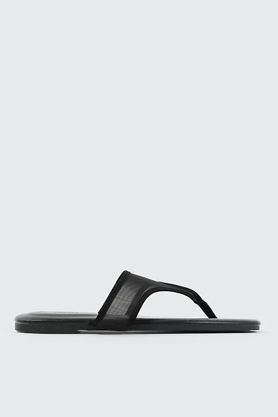 Ardene Square Toe Mesh Flat Sandals in Black | Size