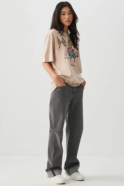 Ardene Oversized Def Leppard T-Shirt in Beige | Size | 100% Cotton