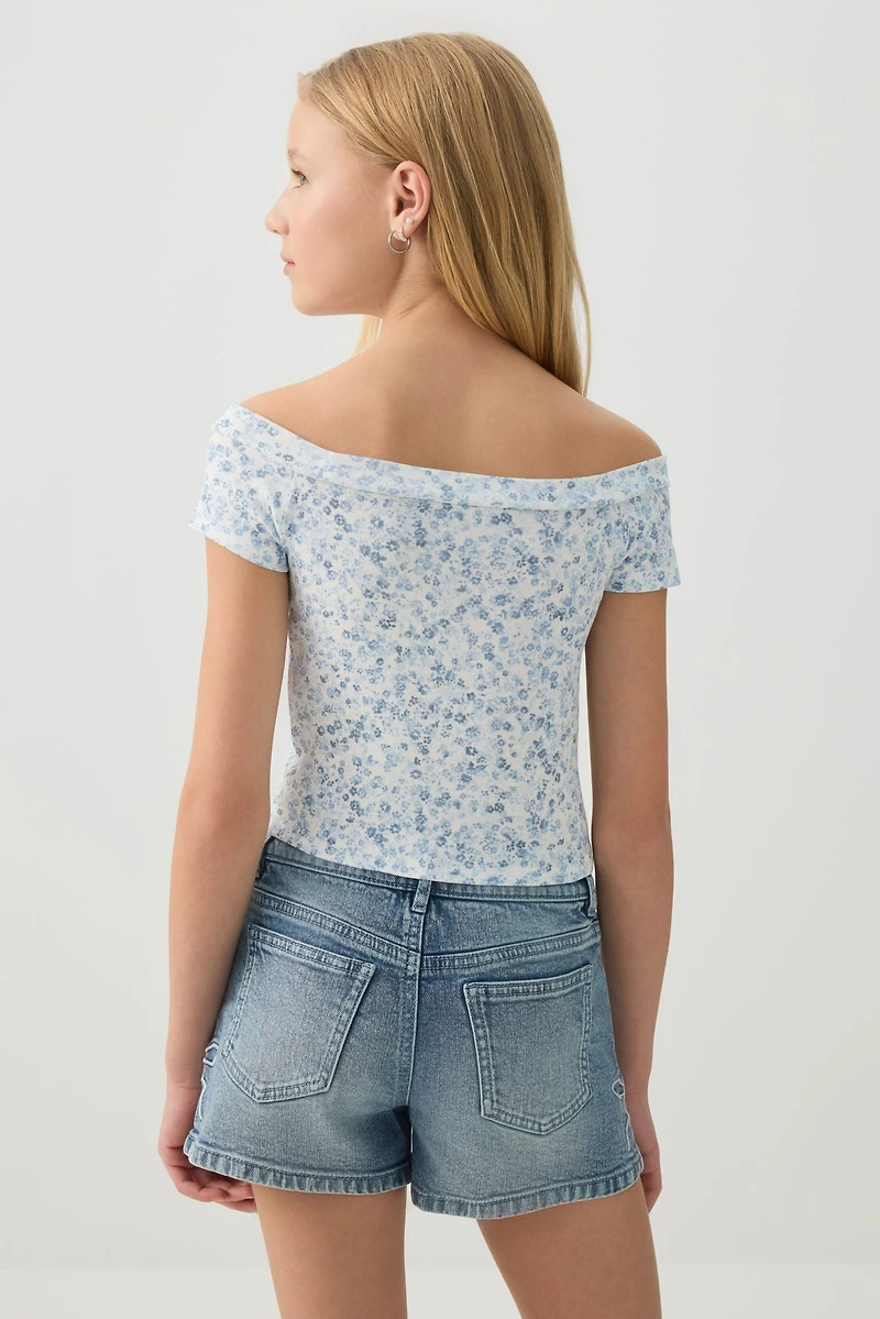 T-shirt côtelé épaules dénudées