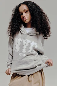 Ardene Kids Printed Hoodie in Grey | Size | Polyester/Cotton | Fleece-Lined