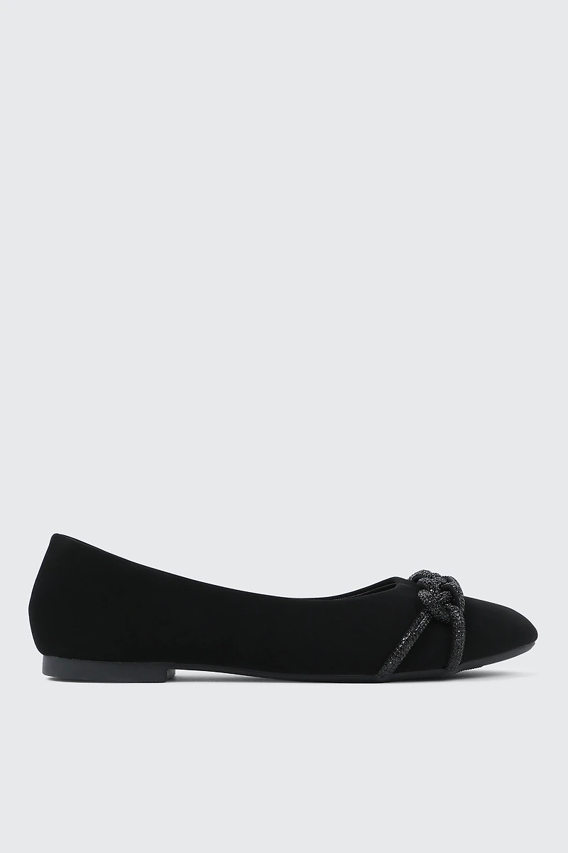 Ardene Faux Suede Ballet Flats with Braided Detail in Black | Size
