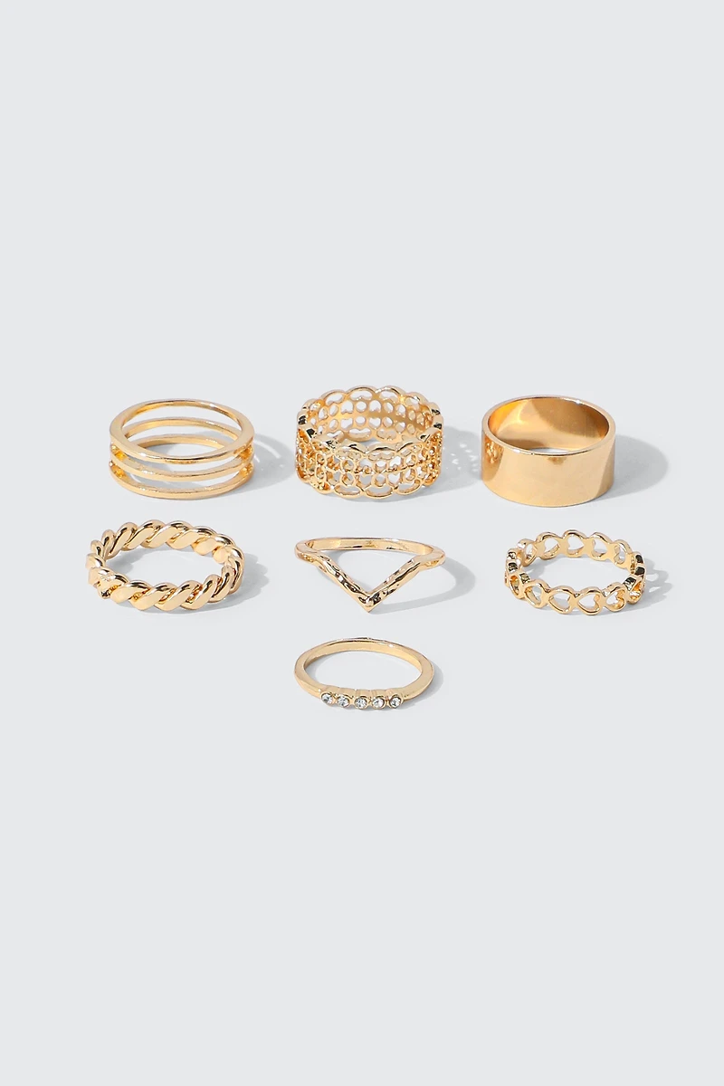 Ardene 9-Pack Assorted Rings with Stones in Gold | Size | Eco-Conscious