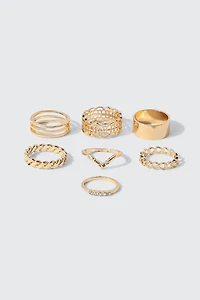 Ardene 9-Pack Assorted Rings with Stones in Gold | Size | Eco-Conscious