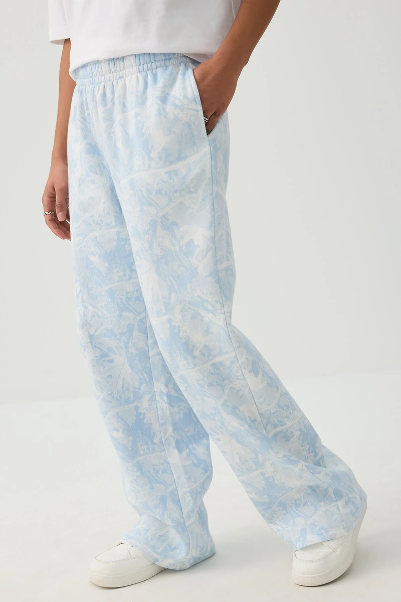 Pantalon à jambe large en molleton camouflage bleu