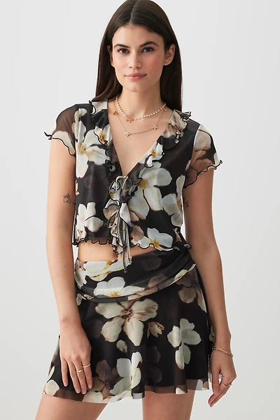 Ardene Flowy Mesh Mini Skirt in Black | Size | Polyester/Spandex