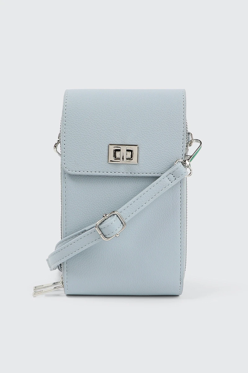 Ardene Faux Leather Phone Bag in Light Blue | 100% Recycled Polyester/Faux Leather | Eco-Conscious