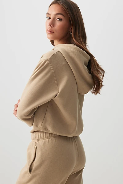 Ardene MADESOFT Fleece Short Zip Up Hoodie in Oat Latte | Size | Polyester/Cotton | Eco-Conscious