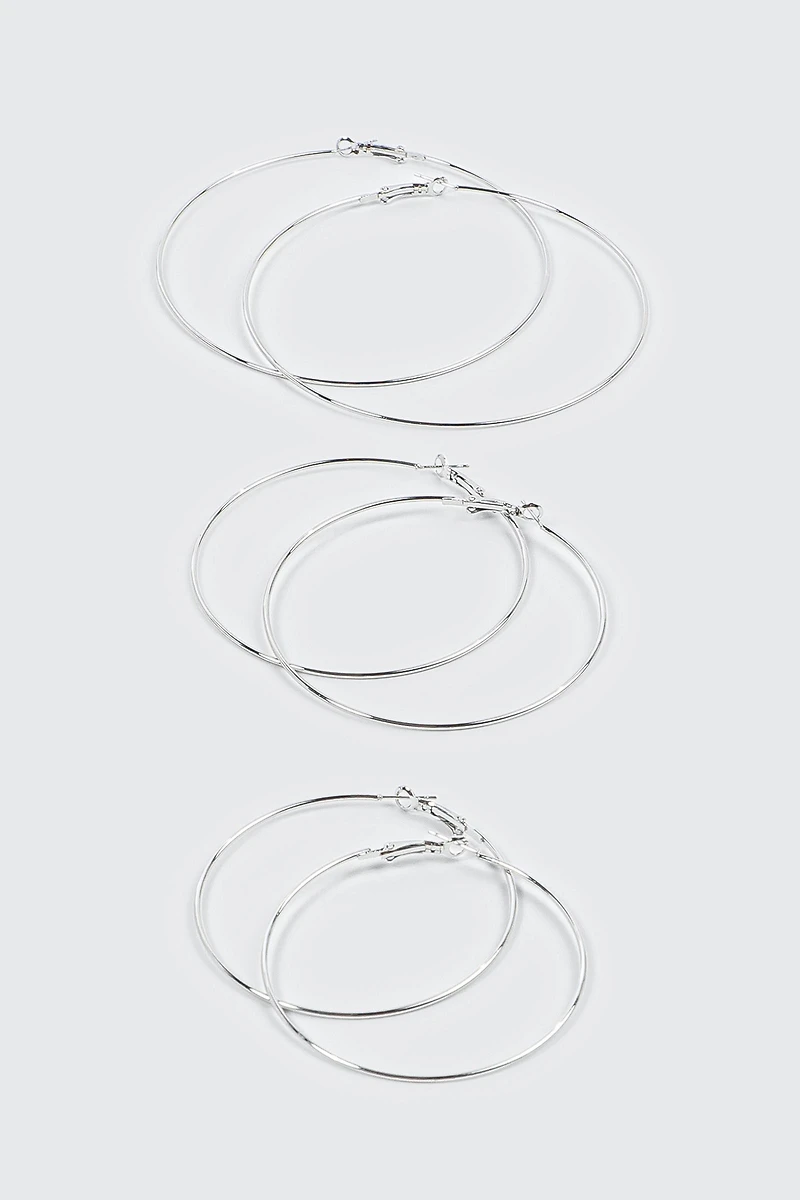 Ardene 3-pack 14K White Gold Plated Hoop Earrings in Silver