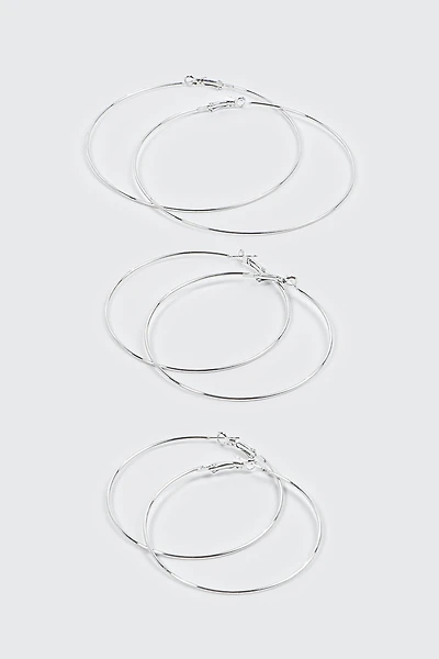 Ardene 3-pack 14K White Gold Plated Hoop Earrings in Silver