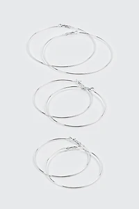Ardene 3-pack 14K White Gold Plated Hoop Earrings in Silver