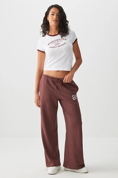 Ardene Wide Leg French Terry Sweatpants in Burgundy | Size | Polyester/Cotton
