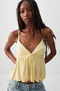 Ardene Plunge Babydoll Tank Top in Light Yellow | Size | Rayon/Spandex