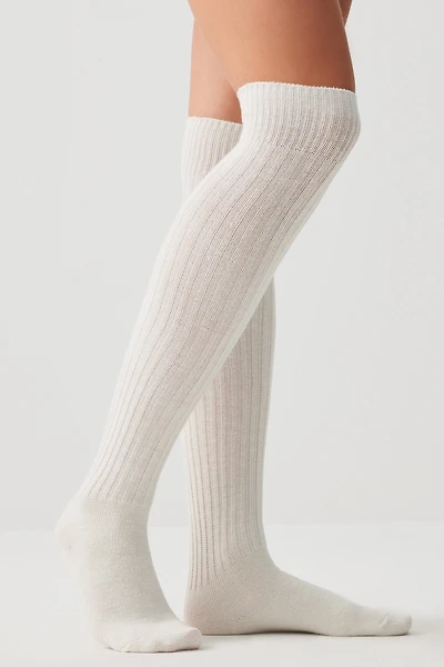 Ardene Ribbed Over-the-Knee Socks in White | Polyester/Spandex