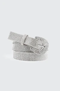 Ardene Rhinestone Belt in Silver | Size Small | Faux Leather