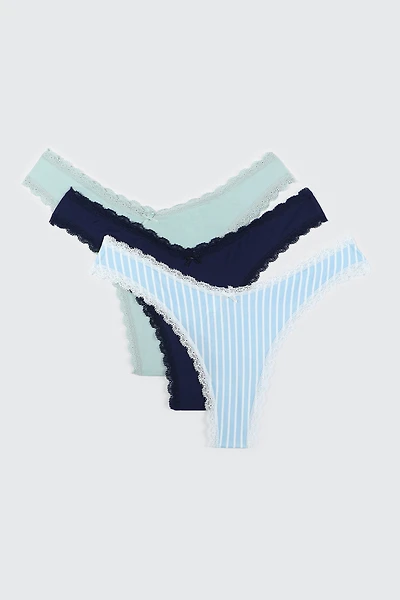 Ardene 3-Pack Microfiber Thong Panties in Light Blue | Size | Polyester/Elastane