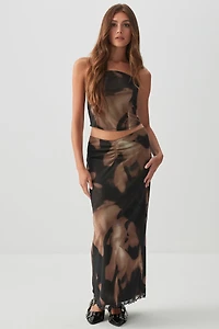 Ardene Maxi Mesh Skirt in Brown | Size | Polyester/Spandex